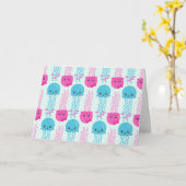 クラゲ模様，かわいいクラゲ，海獣 カード (黄色い花)