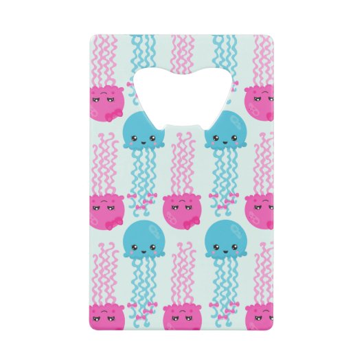 クラゲ模様，かわいいクラゲ，海獣 クレジットカード栓抜き (正面)