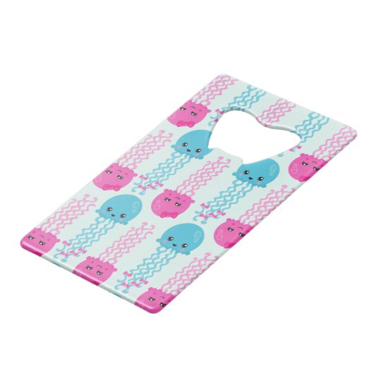 クラゲ模様，かわいいクラゲ，海獣 クレジットカード栓抜き (正面アングル)