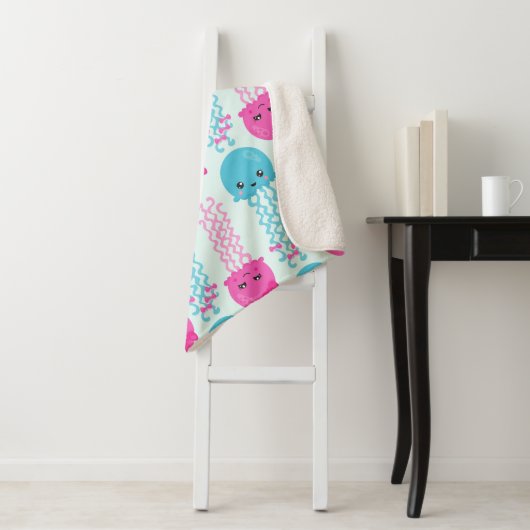 クラゲ模様，かわいいクラゲ，海獣 シェルパブランケット (インサイチュ)