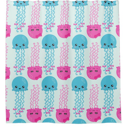 クラゲ模様，かわいいクラゲ，海獣 シャワーカーテン (正面)