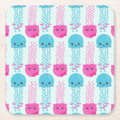クラゲ模様,かわいいクラゲ,海獣 スクエアペーパーコースター (正面)