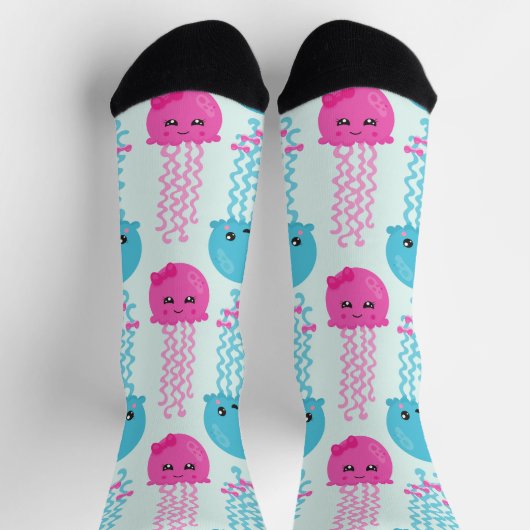 クラゲ模様，かわいいクラゲ，海獣 ソックス (上部)