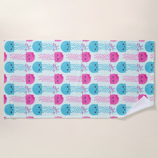 クラゲ模様，かわいいクラゲ，海獣 ビーチタオル (正面)