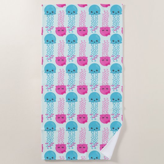 クラゲ模様，かわいいクラゲ，海獣 ビーチタオル (正面)