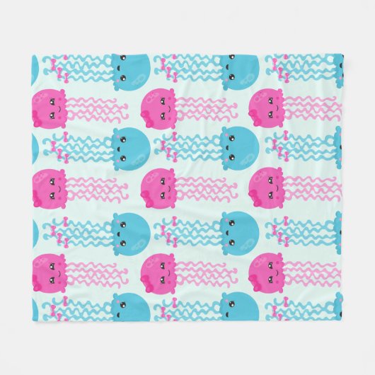 クラゲ模様,かわいいクラゲ,海獣 フリースブランケット (正面(横))