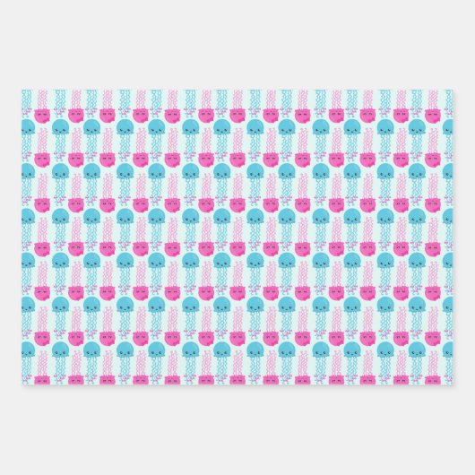 クラゲ模様,かわいいクラゲ,海獣 ラッピングペーパーシート (正面3)