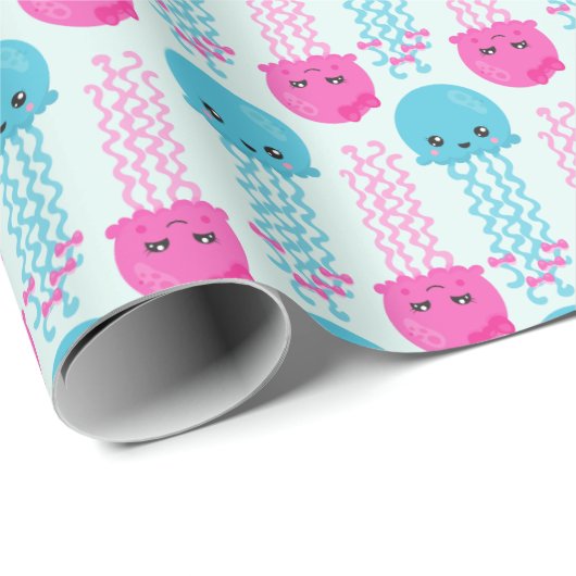 クラゲ模様，かわいいクラゲ，海獣 ラッピングペーパー (ロールコーナー)