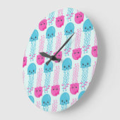 クラゲ模様，かわいいクラゲ，海獣 ラージ壁時計 (傾斜)