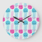 クラゲ模様，かわいいクラゲ，海獣 ラージ壁時計 (正面)