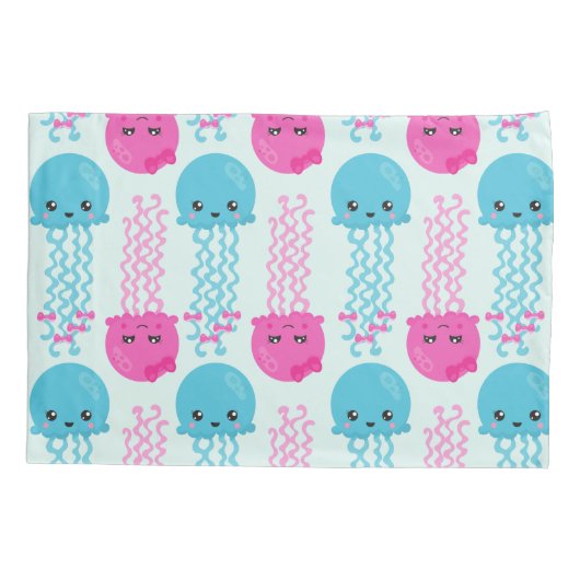 クラゲ模様，かわいいクラゲ，海獣 枕カバー (裏面)