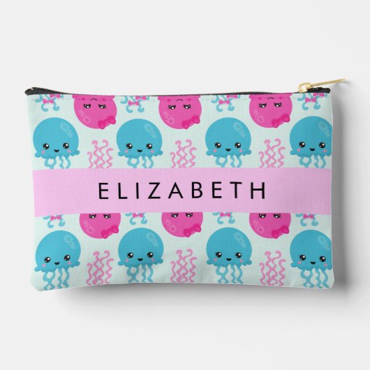 クラゲ模様,かわいいクラゲ,海,あなたの名前 アクセサリーポーチ (裏面)