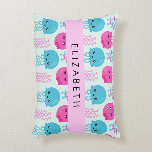 クラゲ模様,かわいいクラゲ,海,あなたの名前 アクセントクッション (正面(垂直))