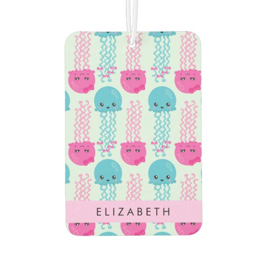 クラゲ模様,かわいいクラゲ,海,あなたの名前 カーエアーフレッシュナー (裏面)