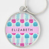 クラゲ模様，かわいいクラゲ，海，あなたの名前 キーホルダー (正面)