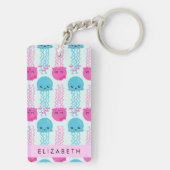クラゲ模様，かわいいクラゲ，海，あなたの名前 キーホルダー (裏面)