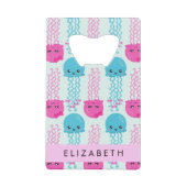 クラゲ模様，かわいいクラゲ，海，あなたの名前 クレジットカード栓抜き (正面)