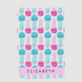 クラゲ模様，かわいいクラゲ，海，あなたの名前 ゴルフタオル (正面)