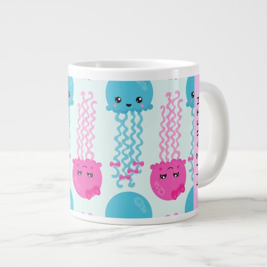 クラゲ模様,かわいいクラゲ,海,あなたの名前 ジャンボコーヒーマグカップ (正面右)