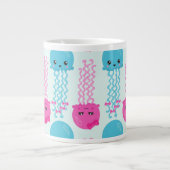 クラゲ模様,かわいいクラゲ,海,あなたの名前 ジャンボコーヒーマグカップ (正面)