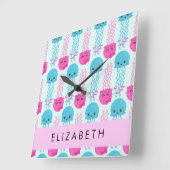 クラゲ模様，かわいいクラゲ，海，あなたの名前 スクエア壁時計 (傾斜)