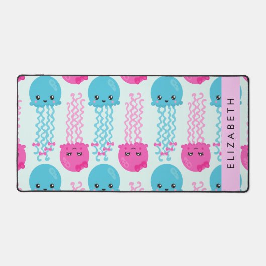 クラゲ模様，かわいいクラゲ，海，あなたの名前 デスクマット (正面)