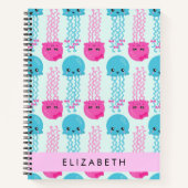 クラゲ模様，かわいいクラゲ，海，あなたの名前 ノートブック (正面)