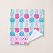 クラゲ模様，かわいいクラゲ，海，あなたの名前 バスタオルセット (ウォッシュタオル)