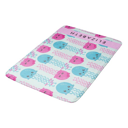 クラゲ模様，かわいいクラゲ，海，あなたの名前 バスマット (アングル)