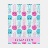 クラゲ模様，かわいいクラゲ，海，あなたの名前 フリースブランケット (正面)