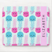 クラゲ模様，かわいいクラゲ，海，あなたの名前 マウスパッド (正面)