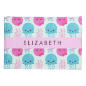 クラゲ模様,かわいいクラゲ,海,あなたの名前 枕カバー (裏面)