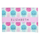 クラゲ模様,かわいいクラゲ,海,あなたの名前 枕カバー (正面)