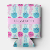 クラゲ模様，かわいいクラゲ，海，あなたの名前 缶クーラー (裏面)