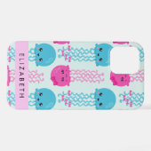 クラゲ模様,かわいいクラゲ,海,あなたの名前 iPhoneケース (裏面横)