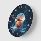 クラゲ水中 – 濃い光 ラウンド壁時計 (傾斜)