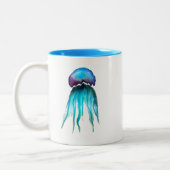 クラゲ水彩カラフルモダン水中競技 ツートーンマグカップ (左)