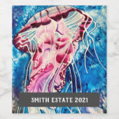 クラゲ水彩カラフル海アート ワインラベル (シングルラベル)