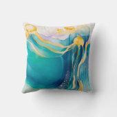 クラゲ水彩ティール(緑がかった色)金ゴールド枕カバー海 クッション (裏面)