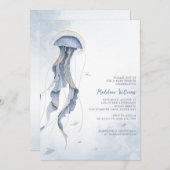 クラゲ海海水色ベビーシャワー 招待状 (正面/裏面)