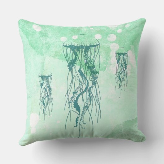 クラゲ航海のシーグリーンウォーター色 クッション (裏面)