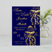 クラゲ華美ゴールドフォイルビーチ保存日 箔招待状 (立ち正面)