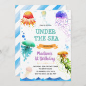 クラゲ誕生日テーマパーティーの招待 招待状 (正面/裏面)