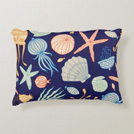 クラゲ貝類の藻類模様 アクセントクッション (正面)