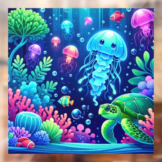 クラゲ鮮やかと亀の海ファンタジー ウィンドウサイン (シート2)