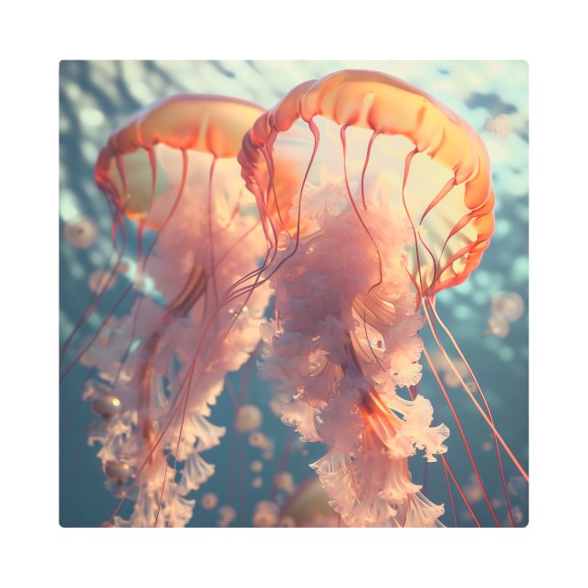 クラゲ鮮やかカップル メタルプリント (正面)