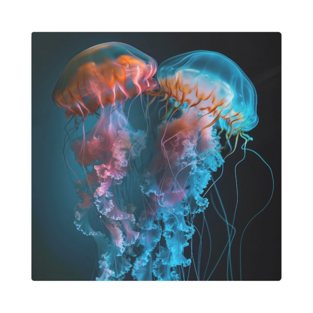 クラゲ鮮やかカップル メタルプリント (正面)