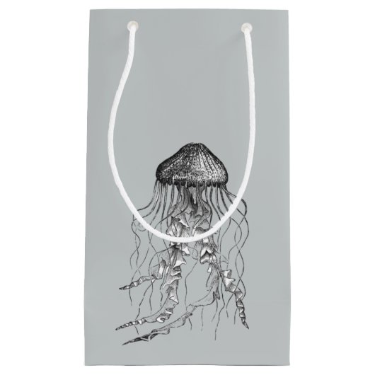 クラゲ黒白ペンシルスケッチスケッチ スモールペーパーバッグ (正面)