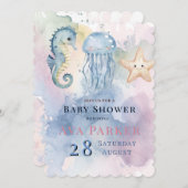 クラゲ&フレンズPastel任意の子供の赤ちゃんシャワー 招待状 (正面/裏面)