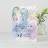 クラゲ&フレンズPastel任意の子供の赤ちゃんシャワー 招待状 (スタンド正面)